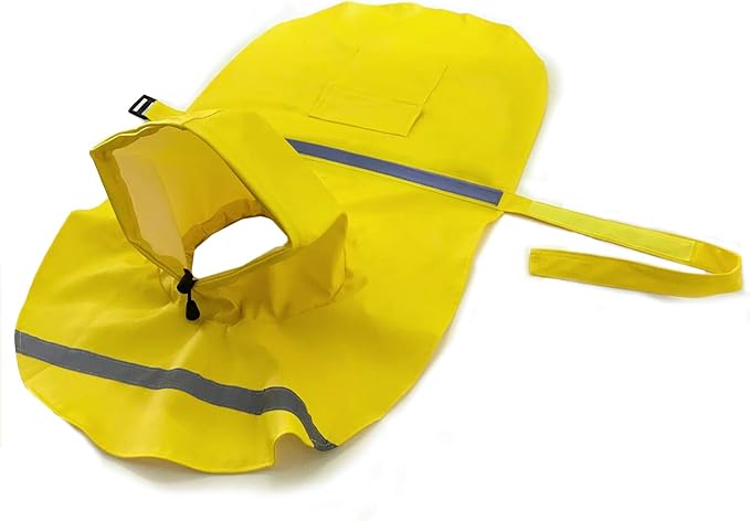 Mikayoo Large Dog Raincoat Adjustable Pet Waterproof Clothes Lightweight Rain Jacket Poncho Hoodies with Strip Reflective(Yellow,L)
