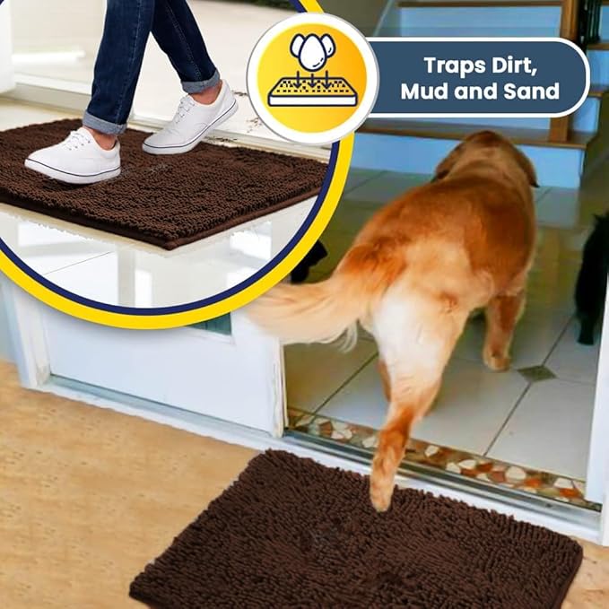 Muddy Mat® Original Dog Door Mat for Muddy Paws, Super Absorbent Microfiber, Non-Slip Washable Pet Rug, Quick Dry Chenille Entryway Carpet, Machine Washable Indoor Outdoor mat, Brown 24"x96"