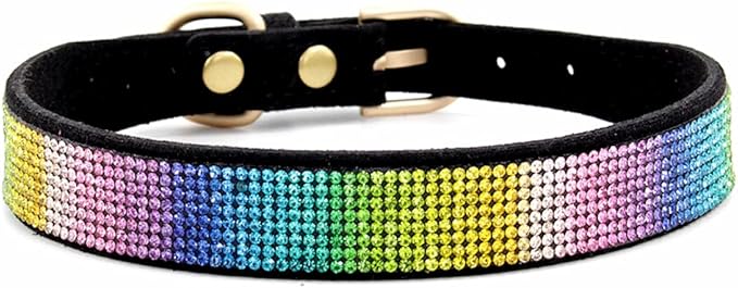 Serijoars Small Dog Collar with Rhinestone Crystal Diamond Colorful Bling Girl Puppy Cat Collars (XXS, Black2)