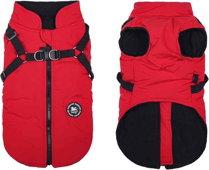 Norbi Dog Winter Coat With Built-in Harness - Adjustable Warm Jacket for Small, Medium, Large Dogs in Cold Weather