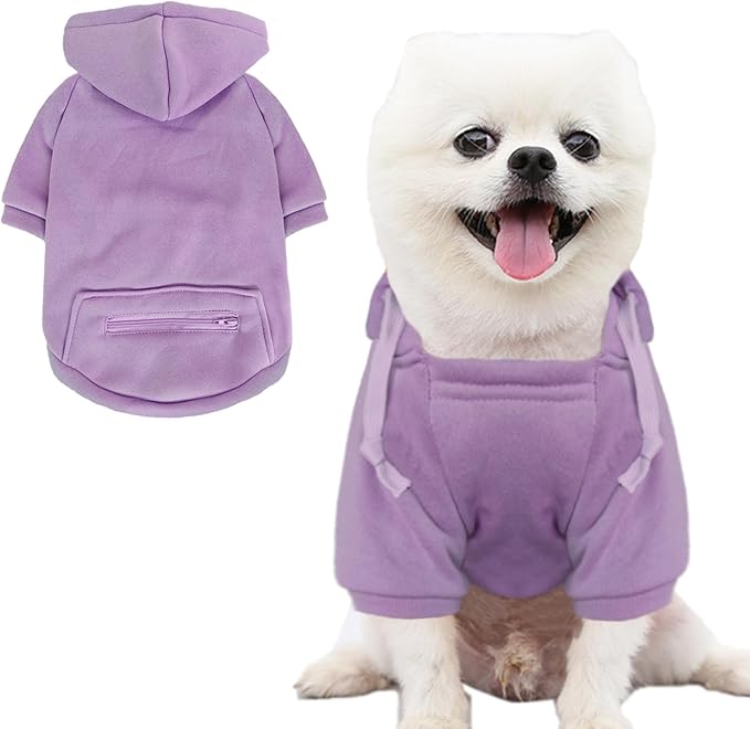 Jecikelon Pet Dog Cold Weather Coat with Pocket Winter Dog Hoodie Warm Puppy Clothes for Small Dogs Chihuahua Clothing (Purple, Medium)