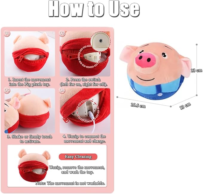 Interactive Dog Toys,Active Moving Pet Plush Toy,Washable Cartoon Pig Plush Sound Dog Toy,Shaking Dogs Ball with Squeaky Moving Dogs Ball Toy(Blue)