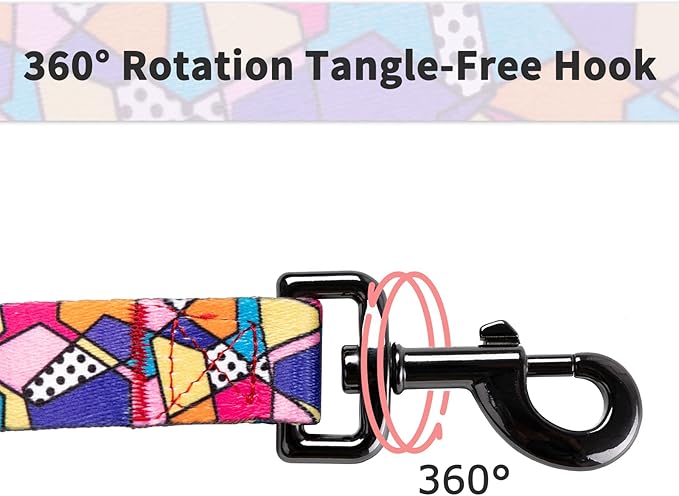 Ihoming Dog Collar and Leash Set for Daily Outdoor Walking Running Training, Geometric Design for Medium Boys Girls Dogs Cats Pets, M-Up to 45LBS