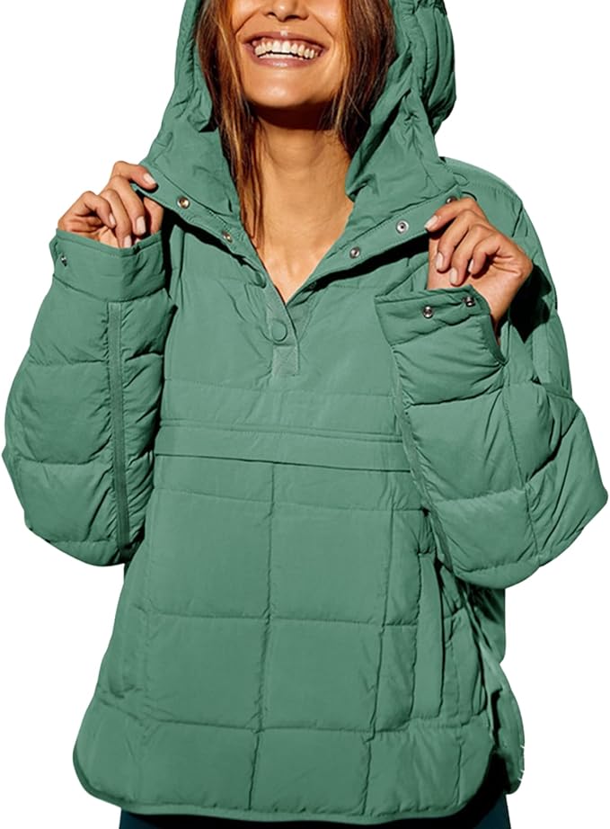 Womens Oversized Hooded Puffer Jacket Fall Winter Warm Quilted LightWeight Jacket Casual Fashion Solid Color Coat