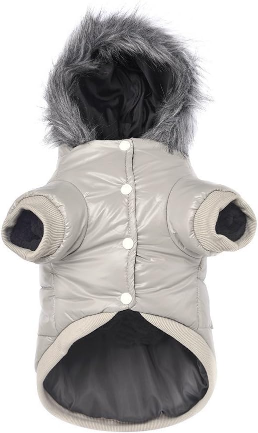 LESYPET Dog Coat for Small Dogs, Windproof Doggie Puffer Jacket with Leash Hole, Extra Warm Dog Jacket Winter Coat, Grey XL