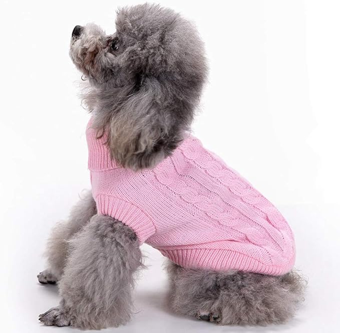 Dog Sweater, Warm & Soft, Medium (Chest 16-18 inches), Pink, Classic Turtleneck, Machine Washable, Winter, Unisex, Solid, Holiday
