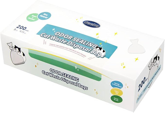 Odor Sealing Cat Waste Disposal Bags, 200 Count, White, 10 Gallon Capacity