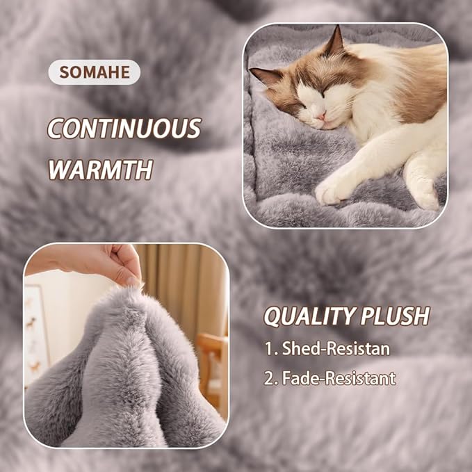 Dog Beds Mat Cute Cat Beds for Indoor Cats Faux Fur Pet Pad with Non-Slip Bottom Plush Kitten Bed for Carriers/Sofa Puppy Washable 27 x 20 Inch Large Grey