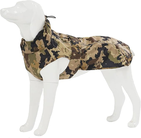 Waterproof Dog Raincoat with Reflective Strip, Adjustable Breathable Rain Coat Jacket with Leash Hole for Dogs (Camo, XXX-Large)