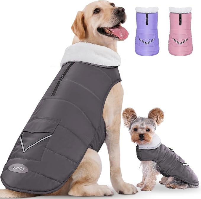 iBuddy Dog Winter Coats with Fleece Vest,Waterproof Warm Dog Snow Jacket Windproof, Reflective Adjustable Pet Dogs Cold Winter Coat for Dogs Girl Boy