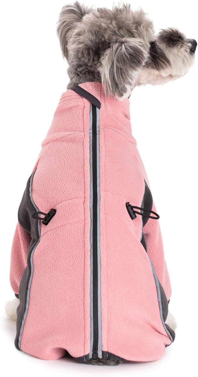 Fleece Dog Coat for Small Medium Dog,Pullover Pajamas Jumpsuit Bodysuit Puppy Coats with Legs, Pet Windproof Warm Cold Weather Jacket Full Body Vest Cozy Snowsuit Outfit Clothes (Pink, XXL)