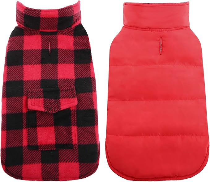 Kuoser Dog Winter Coat, Windproof Dog Fleece Jacket British Style Plaid Cold Weather Doggie Vest Coats, Reversible Cozy Warm Pet Clothes Apparel for Extra Large Size Dogs XXL