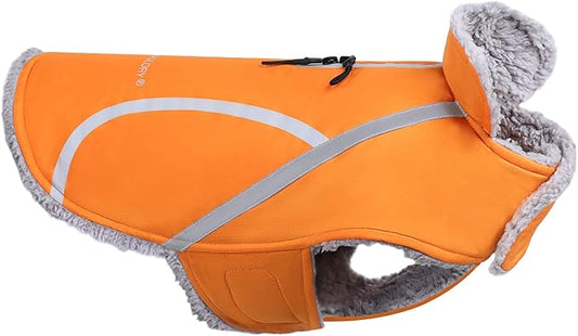 VIVAGLORY Frostfit Dog Coat, Dog Jacket for Winter & Cold Weather, Warm Fluffy Fleece Lined Water Resistant Reflective for Puppy, Coat with Velcro Fastening & Leash Hole, XS, Orange