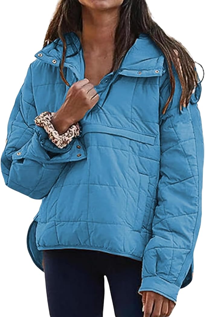Womens Oversized Hooded Puffer Jacket Fall Winter Warm Quilted LightWeight Jacket Casual Fashion Solid Color Coat