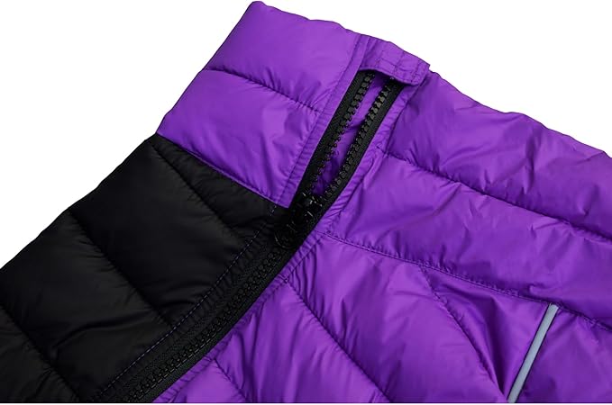 Dog Jacket 4-Leg Cover, Waterproof Windproof Reflective Warm Vest for Indoor/Outdoor, Adjustable Zippered, Medium Large Dogs, Purple