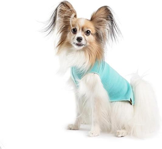 Goldpaw Stretchy Fleece Jacket for Small Dogs - Super Soft, Warm Dog Sweater - Pet Sweater Vest for Fall and Winter - Canine Clothes Made in The USA - Machine Washable - Turquoise - Size 26