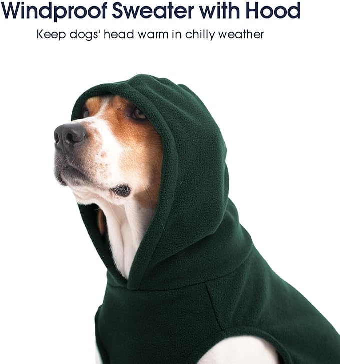 IECOii Warm Dog Hoodie for Large Dogs, Extra Large Dog Hoodie Fleece Vest with Leash Hole & Pocket, Big Dogs Sweatshirt for Giant Breed, Pullover Sleeveless Great Dane Sweater, Green, 4XL