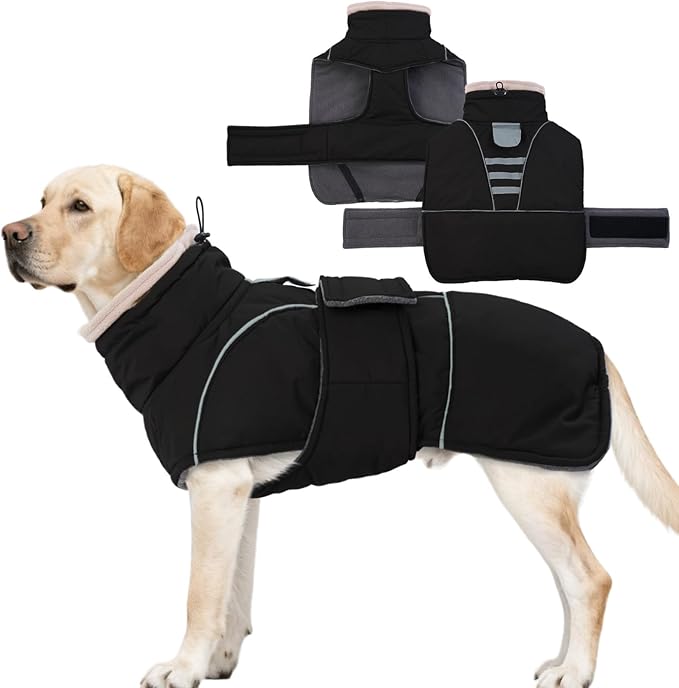 Dog Winter Coat for Small to Large Dogs(XS-XXXL)– Waterproof Windproof Fleece Lined Jacket with Reflective Trim,Pet Vest with Adjustable Buckles, Machine Washable Black L