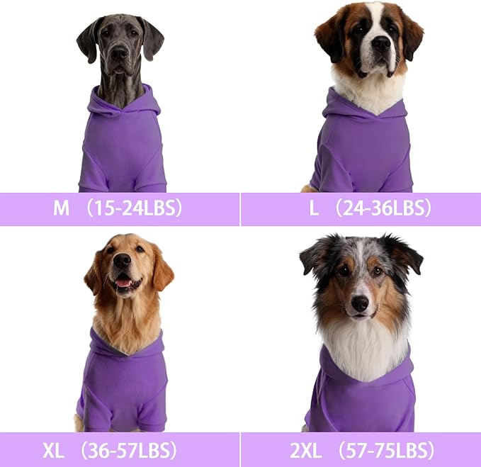 Basic Dog Hoodie Sweatshirts, Pet Clothes Hoodies Sweater with Hat and Leash Hole, Soft Cotton Outfit Coat for Large Medium Small Dogs, Purple (Small)