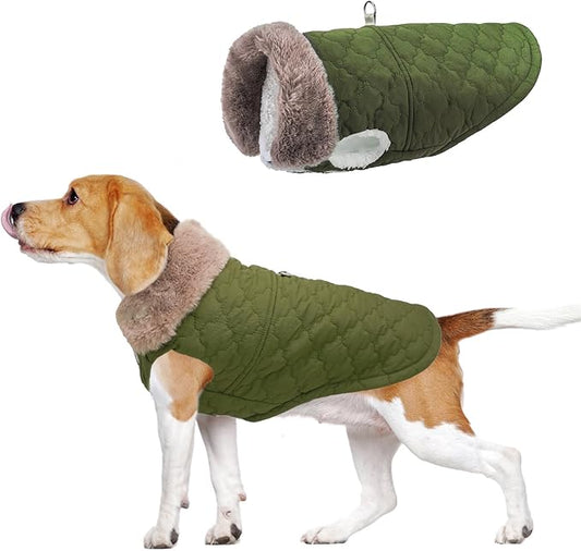 BEAUTYZOO Winter Dog Coat with Harness Built in, Warm Dog Puffer Jacket Vest Padded Fleece Cold Weather Coats Windproof Waterproof Snow Jackets Clothes for Small Medium Puppy, Green L