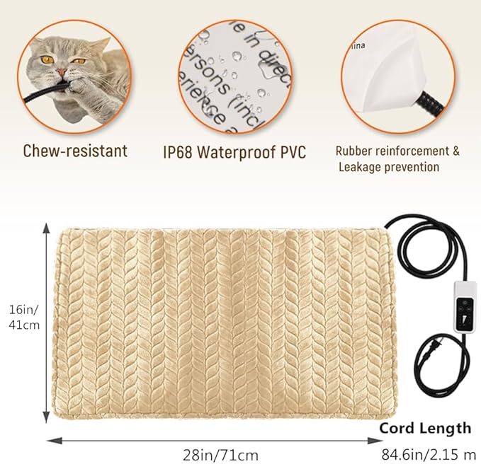 Heeyoo Pet Heating Pad, Adjustable Temperature Dog Cat Heating Pad with Timer, Waterproof Heated Dog Bed with Chew Resistant Cord, Auto Power-Off Indoor Pet Heated Mat for Dogs and Cats, 28" x 16"