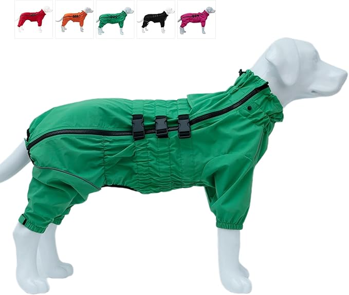 Dogs Waterproof Jacket, Lightweight Waterproof Jacket Reflective Safety Dog Raincoat Windproof Snow-Proof Dog Vest for Small Medium Large Dogs Green M
