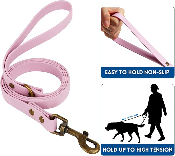 Wisedog Dog Collar and Leash Set, Waterproof Adjustable Puppy Collars with Cute Tag 6FT Dog Leash with Poop Bag for Small Medium Large Dogs (M, Pale Pinkish Purple)