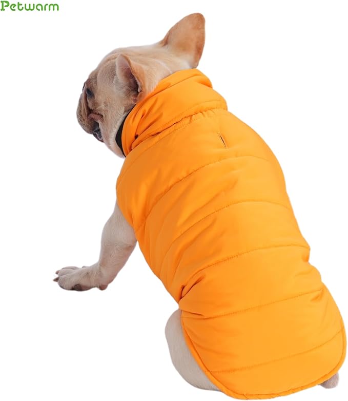 PetWarm Reversible Dog Cold Weather Coats, Waterproof Dog Puffer Vest, Vest for Dogs with Hook-and-Loop Strap, Windproof Outdoor Coat for Winter Walks and Snowy Days, Orange, L