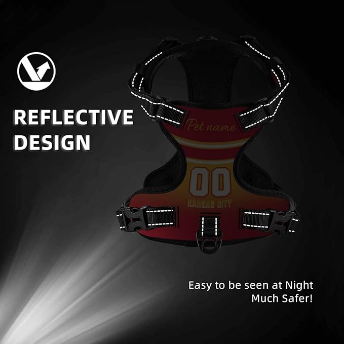 Custom Football Style Dog Harness with Reflective Stripes Personalized Name and Number Dog Vest Harness with Pet Traction Rope for Small Medium Large Dog