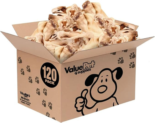 ValueBull Cow Ears, Varied Sizes/Shapes, 120 Count Bulk Pack - All Natural Dog Treats, 100% Angus Beef, Single Ingredient, Fully Digestible, Cleans Teeth & Gums