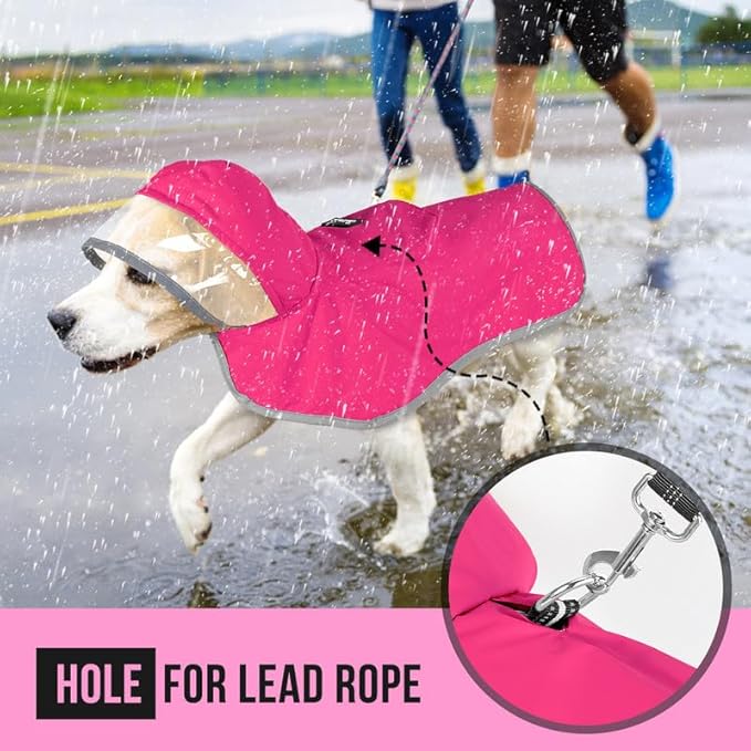 SlowTon Dog Raincoat, Adjustable Dog Rain Jacket Clear Hooded Double Layer, Waterproof Poncho with Reflective Strip Straps and Storage Pocket for Small Medium Large Dogs Puppies(FU M)