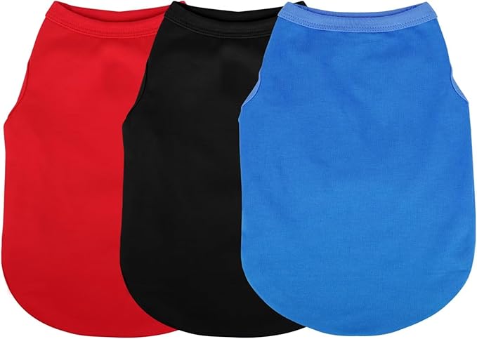 Paiaite 3 Pieces Plain Dog Shirt Sleeveless Puppy Cotton Dog Shirts Breathable Pet Apparel Tank Top Colorful Puppy Sweatshirt Clothes for Small Medium Dogs Red Black and Blue S