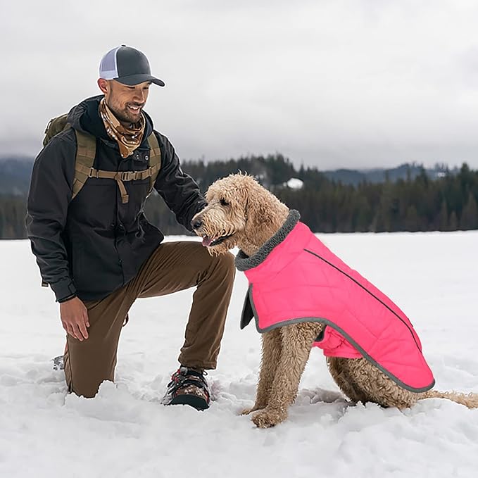 Fragralley Dog Coat Medium, Waterproof Dog Jacket with Warm Fleece Lining, Adjustable Reflective Dogs Winter Coat, Turtleneck Pet Coats for Cold Weather (Pink M)