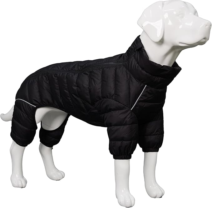 Warm Dog Coat, 4 Legs Covered Waterproof Windproof Reflective Vest, Zippered Adjustable Outdoor Snow Jacket for Small Medium Large Dogs Black M