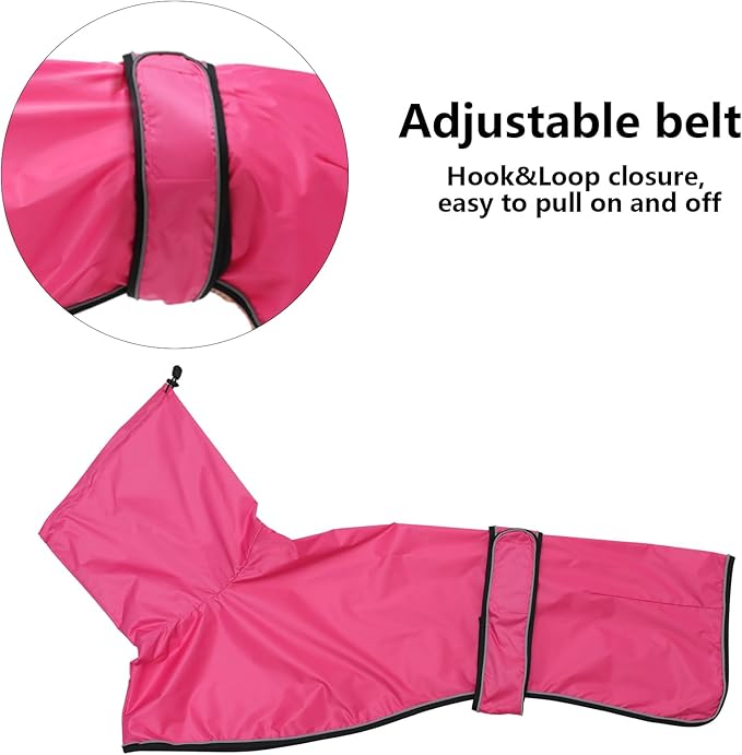 Dog Raincoat with Reflective Bar, Rain/Water Resistant, Adjustable Vest - Dog Raincoats for Greyhounds, Lurchers and Whippets - Pink - XXXL