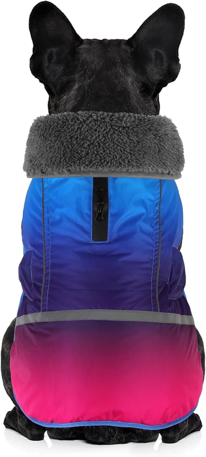 Dogcheer Warm Dog Coat, Waterproof Dog Winter Jacket Christmas Puppy Cold Weather Coats with Buckle, Reflective Adjustable Pet Snow Jacket for Small Medium Large Dogs - Gradient Blue-red, 3XL