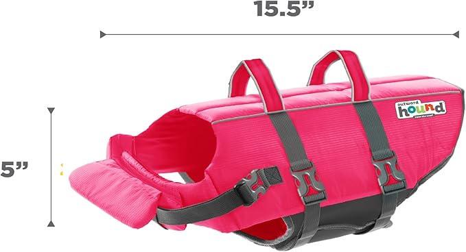 Outward Hound Granby Splash Dog Life Jacket, High-Buoyancy Dog Life Vest for Swimming, Boating, and Water Safety, Medium, Pink