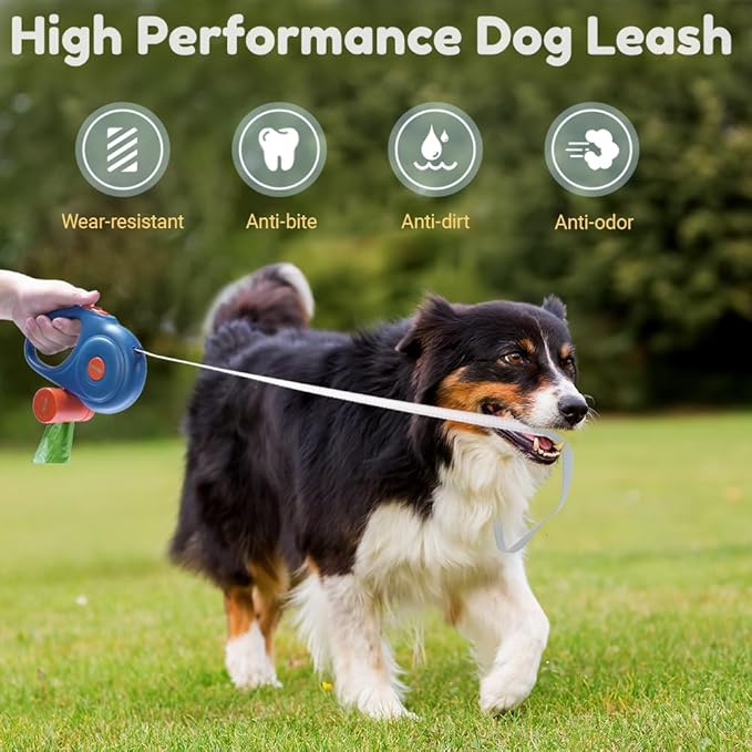 Retractable Dog Leash for Small and Medium Dogs 10 ft, Heavy Duty Nylon Rope with Poop Bag Dispenser, Impact Proof Carabiner, Anti-Slip Handle (Green, 10FT)