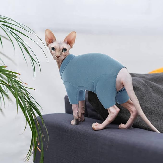 ROZKITCH Cat Jumper, Breathable Soft Jumpers for Sphynx Only, Coat with Four Legs, Warm Sweater T-Shirt Pajamas Jumpsuit Vest Cornish Rex, Devon Rex, Peterbald Blue 2XL
