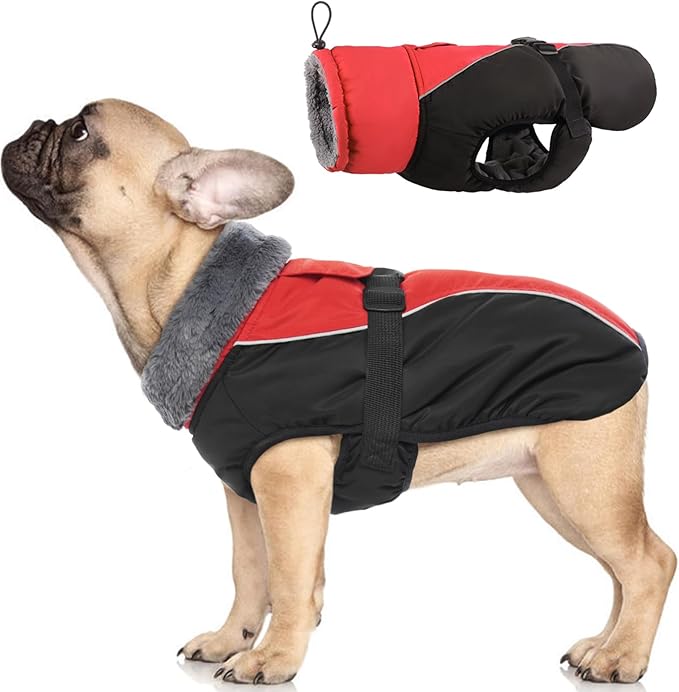 IDOMIK Dog Winter Coat, Reflective Waterproof Dog Jacket for Cold Weather, Warm Pet Coats for Small Medium Large Dogs, High Collar Doggy Fleece Snow Jacket, Winter Vest with Adjustable Buckle,S
