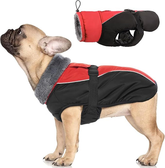 IDOMIK Dog Winter Coat, Reflective Waterproof Dog Jacket for Cold Weather, Warm Pet Coats for Small Medium Large Dogs, High Collar Doggy Fleece Snow Jacket, Winter Vest with Adjustable Buckle,S