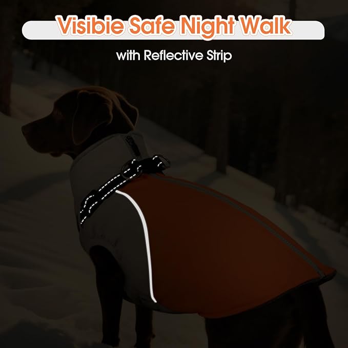 DENTRUN Dog Coat with Harness Built in, Extra Large Water-Repellent Dog Jacket, Turtleneck Windproof Reflective Strips for Great Dane, Orange, XXXL