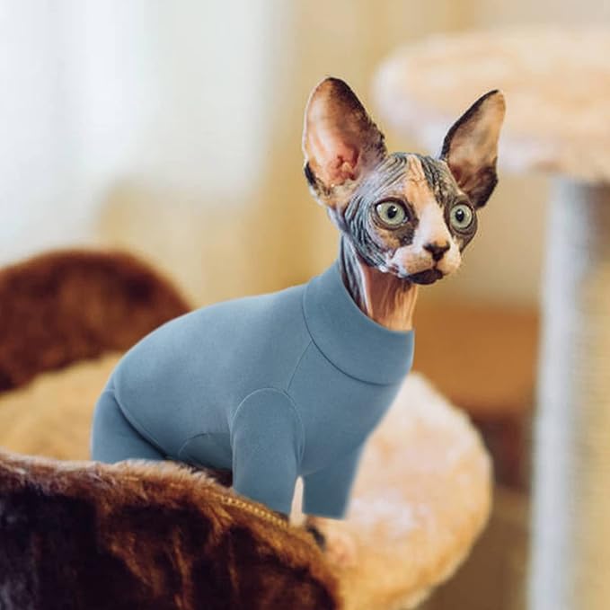 ROZKITCH XS Cat Sweater, Breathable Soft Jumpers for Sphynx Only, Coat with Four Legs, Warm Sweater T-Shirt Pajamas Jumpsuit Vest Cornish Rex, Devon Rex, Peterbald Blue XS