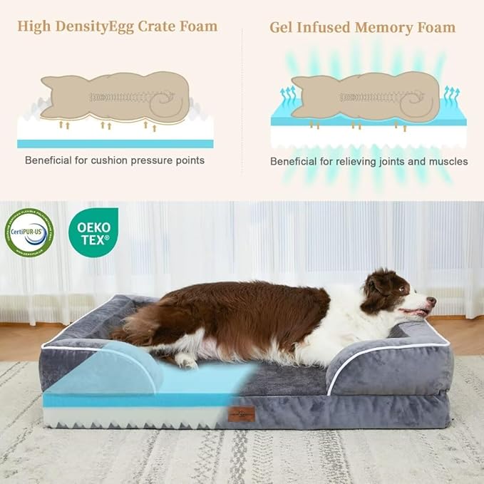 Comfort Expression Orthopedic Dog Bed for Large Dogs 36x27 Inch, Waterproof Supportive Memory Foam Large Pet Bed with Removable Bolsters, Dog Couch with Washable Cover & Non-Slip Bottom, Leaden Grey
