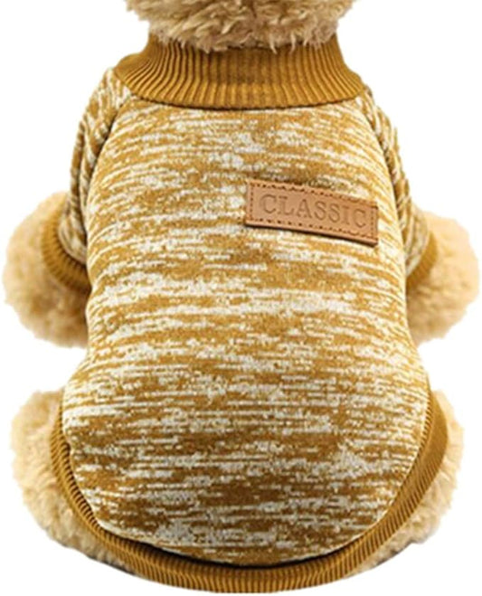 Idepet Pet Dog Classic Knitwear Sweater Fleece Coat Soft Thickening Warm Pup Dogs Shirt Winter Pet Dog Cat Clothes Puppy Customes Clothing for Small Dogs(XL,Yellow)