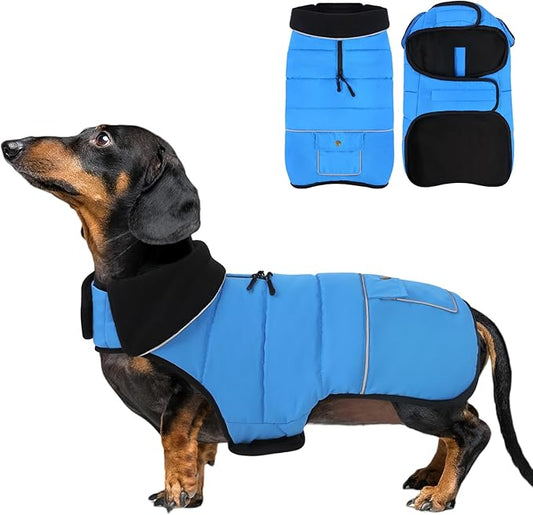 Dog Coat, Small Dog Jacket, Windproof Dogs Puffer Jacket, Fleece Lined Warm Dogs Winter Coat with Harness Hole (Blue M)