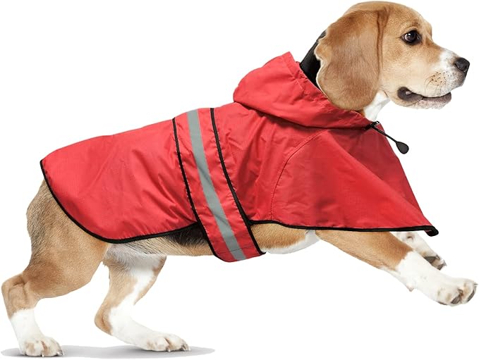 Waterproof Dog Raincoats - Hooded Raincoats for Dogs, Adjustable Reflective Dog Rain Coat, Windproof Dog Rain Jacket Pet Rain Slicker Poncho for Small, Medium, Large Dogs (Red, Large)