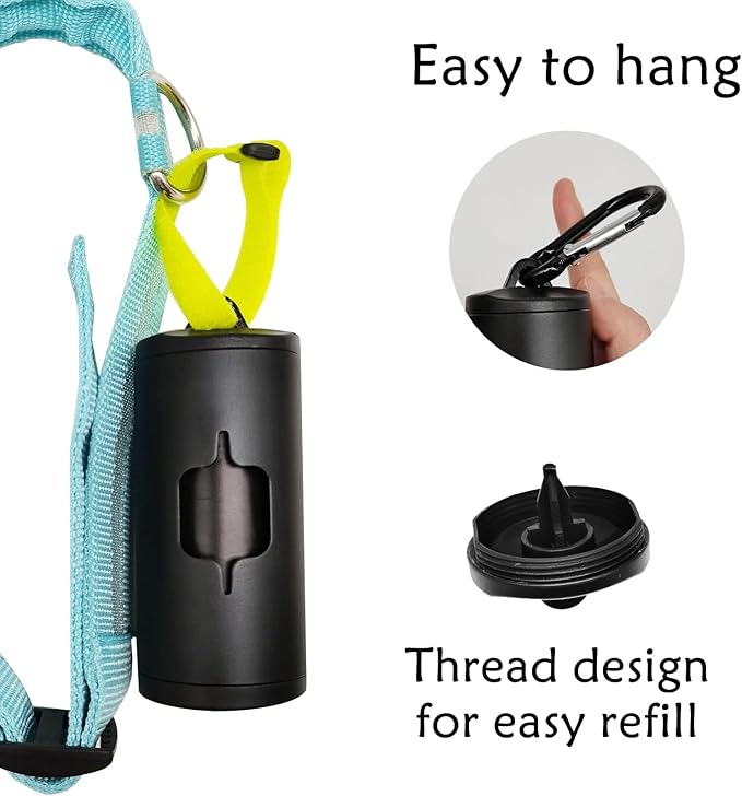 Metal Dog Poop Bag Holder Aluminum Dispenser for Leashes, Hiking & Travel, Lightweight Scratch-Resistant with 3 Attachments and 195 Bags (Black, 1 Holder 15 Bags)