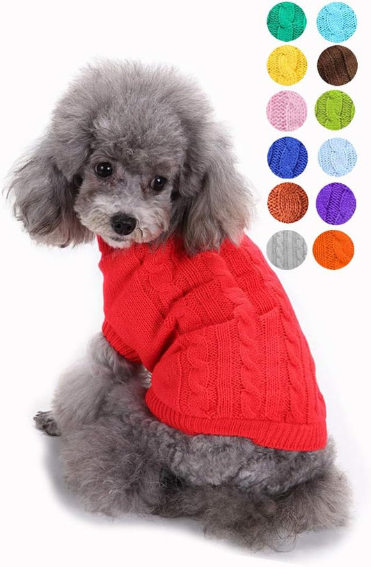 Dog Sweater, Warm & Elastic with Turtleneck Design, Red, X-Small, Acrylic Blend, Machine Washable, Christmas, Solid, NBA, Unisex, Small Dog, Puppy, Sweater