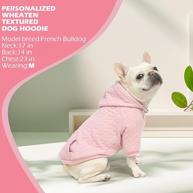 EXPAWLORER Textured Cable Knit Basic Dog Hoodie, Elevated Style Dog Sweater with Leash Hole and Pocket, Soft and Warm Pet Winter Coat, Cold Weather Clothes for Small Medium Large Dogs Cats,Pink XS